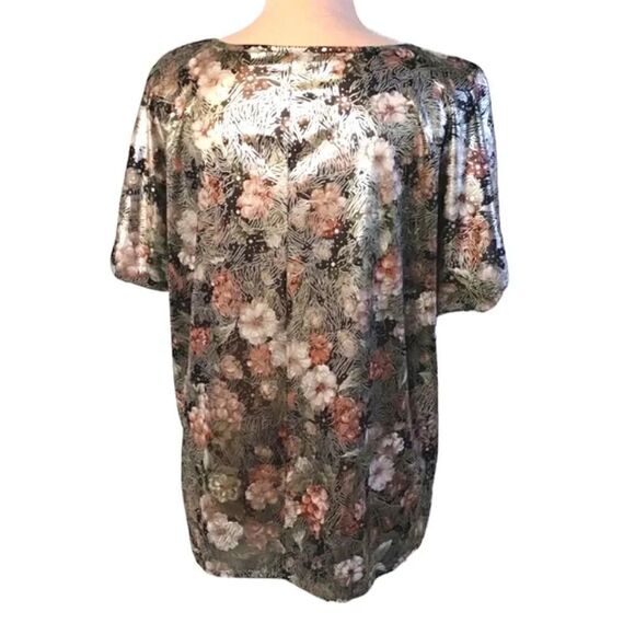 Vintage 80s 90s Gold Green Floral Art Deco Metallic Satin Blouse Large - Picture 12 of 16